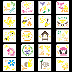 Тема «Пчелы» для домашних животных, пластиковые выдолбленные трафареты для рисования, наборы шаблонов, для поделки живописи, квадратный, призрачный белый, 150x150x0.3 мм, 20 шт / комплект
