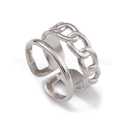 304 anelli gemelli in acciaio inox, anello a fascia larga con elemento a catena scavato per donna, colore acciaio inossidabile, 11.8mm, diametro interno: 17mm