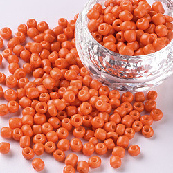 Baking Paint Glass Seed Beads, Orange Red, 8/0, 3mm, Hole: 1mm, about 10000pcs/bag
