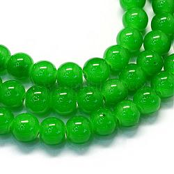 Backen gemalt Nachahmung Jade Glas runden Perle Stränge, grün, 6.5 mm, Bohrung: 1.5 mm, ca. 145 Stk. / Strang, 31.8 Zoll