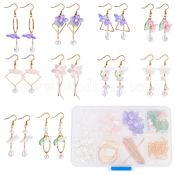 Sunnyclue 1 boîte 10 paires de breloques en forme de fleur en résine pour bricolage, perles en verre, kit de fabrication de boucles d'oreilles pendantes pour kits de fabrication de bijoux, débutants, boucles d'oreilles pour femmes, fournitures d'artisanat