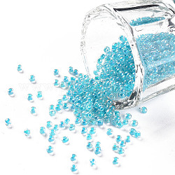 Perline di semi di vetro rotonde di grado 11/0, colori all'interno trasparenti, ab colore placcato, cielo blu, 2.3x1.5mm, Foro: 1 mm, circa 48500pcs/libbra