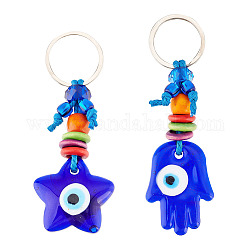 arricraft 2 Pcs Turkish Blue Evils Eye Keychains, Glass Evils Eye Charms Pendants Lucky Hamsa Hand Star Amulet Key Rings Hanging Ornament for Key Bags Decor Jewelry Craft Gift