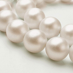 Cuentas de perlas de imitación de concha, esmerilado, redondo, blanco, 10mm, agujero: 0.8 mm, aproximamente 41 pcs / cadena, 16.06 pulgada