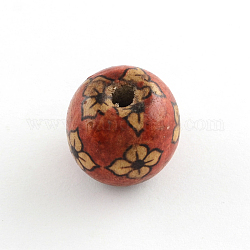 Printed Natural Wood Beads, Macrame Beads Large Hole, Round, Brown, 18~19x16~17mm, Hole: 4~5mm, about 470pcs/1000g