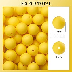 100 stücke silikonperlen runde gummiperle 15mm lose abstandsperlen für diy liefert schmuck schlüsselbund machen, Gelb, 15 mm