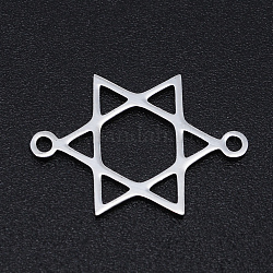 201 connettori per maglie in acciaio inossidabile, Taglio laser, cavo, per gli ebrei, Stella di David, colore acciaio inossidabile, 13.5x20x1mm, Foro: 1.4 mm