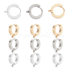 Unicraftale 12Pcs 3 Colors 304 Stainless Steel Huggie Hoop Earrings Findings, with Vertical Loop, Ring, Mixed Color, 15.5x14x3mm, Hole: 1.6mm, Pin: 1mm, 4pcs/color