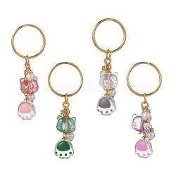 Porte-clés en verre transparent, avec des perles de verre et des porte-clés fendus en fer et des perles de strass, couleur mixte, 6.9 cm