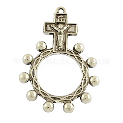Tibetan Style Alloy Pendants, For Easter, Crucifix Cross with Ring, Cadmium Free & Nickel Free & Lead Free, Antique Silver, 46x32x4mm, Hole: 2mm, about 150pcs/1000g