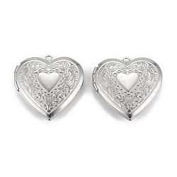 316 Surgical Stainless Steel Locket Pendants, Heart, Photo Frame Pendants, Stainless Steel Color, 29x29x7mm, Hole: 2mm