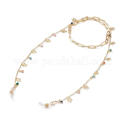 Eyeglasses Chains, Neck Strap for Eyeglasses, with Brass Enamel Charms, Bar Link Chains & Paperclip Chains, Rubber Loop Ends, Flower & Butterfly, Golden, Colorful, 28.03 inch(71.2cm)