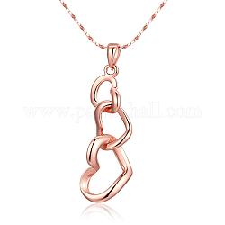Chapado en oro rosa corazón de la aleación de estaño al corazón collares, con cadenas de barras, 18 pulgada