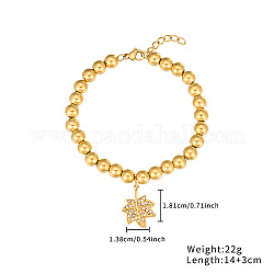 Edelstahl-Kristall-Strass-Kugel-Perlenarmbänder mit Anhängern, golden, Blatt, 5-1/2 Zoll (14 cm), Anhänger: 18.1x13.8 mm