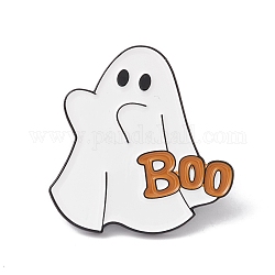 Fantôme avec mot boo broche en émail, insigne en alliage d'halloween pour vêtements de sac à dos, électrophorèse noir, blanc, 30x29x1.5mm, pin: 1 mm