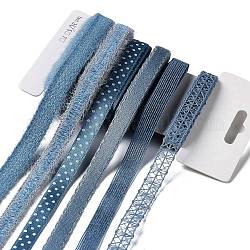18 Yard 6 Stile Polyesterband, für DIY Handarbeit, Haarschleifen und Geschenkdekoration, blaue Farbpalette, Stahlblau, 3/8~1/2 Zoll (10~12 mm), ca. 3 Meter/Stil