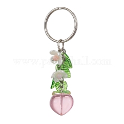 Porte-clés pendentif en acrylique fruits et feuilles, avec porte-clés en fer, pêche, 7.5 cm