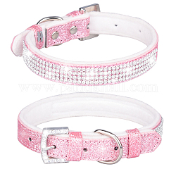 Adjustable Glittered Felt Pet Collars, Resin Rhinestone Cat Dog Choker Necklace, Pearl Pink, 370x15mm