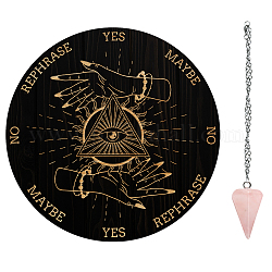 AHADERMAKER 1Pc Wood Pendulum Board, 1Pc 304 Stainless Steel Cable Chain Necklaces, 1Pc Natural Rose Quartz Stone Pendants, for Witchcraft Wiccan Altar Supplies, Triangle Pattern, Board: 200x4mm