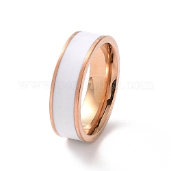 Anello da dito con linea scanalata smaltata, oro rosa 201 gioielli in acciaio inossidabile da donna, bianco, diametro interno: 17mm