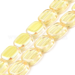 Fili di perline di vetro elettrolitico trasparente, mezzo arcobaleno placcato, rettangolo, giallo, 12x10x4.5mm, Foro: 1 mm, circa 55pcs/filo, 25.98'' (66 cm)
