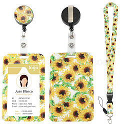 CRASPIRE Yellow Sunflowers ID Card Badge Holder Lanyards Sets Flower Retractable Badge Reel Clip Keychain Rectangle Clear ID Window Floral Detachable Neck Hang Strape for Women Teacher Doctors Nurse
