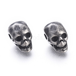 Halloween 304 perline in acciaio inossidabile, testa del cranio, argento antico, 12x7x9.5mm, Foro: 2 mm