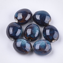 Perles en porcelaine manuelles, fantaisie porcelaine émaillée antique, ovale, brun coco, 20~21x17.5~18x12~13mm, Trou: 2.5~3mm