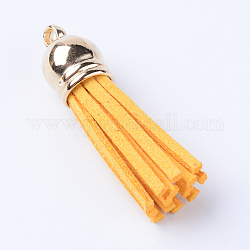 Faux Suede Tassel Pendant Decorations, with CCB Plastic Cord Ends, Gold, 35~37x10mm, Hole: 2.5~3mm