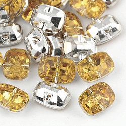 Taiwan bottoni acrilico rhinestone, sfaccettato, 1-foro, rettangolo, verga d'oro pallido, 30x21x10.5mm, Foro: 2 mm