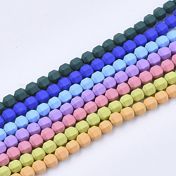 Spray Painted Non-magnetic Synthetic Hematite Beads Strands, Faceted, Polygon, Mixed Color, 6x5x6mm, Hole: 1mm, about 70pcs/strand, 16.14 inch(41cm)