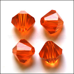 Imitation österreichischen Kristallperlen, Klasse aaa, facettiert, Doppelkegel, orange rot, 3x3 mm, Bohrung: 0.7~0.9 mm