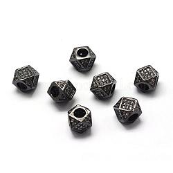 Perles de zircone cubique de placage de rack en laiton, Plaqué longue durée, polygone, gunmetal, 9.5x7mm, Trou: 3mm