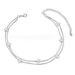 Bracelets de cheville à plusieurs brins en laiton Shegrace, avec résine époxy et chaînes à maillons, étoiles du nord, blanc, platine, 8-1/4 pouce (21 cm)