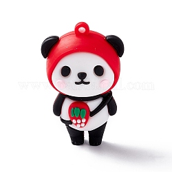 PVC-Anhänger, für Schlüsselanhänger, Panda mit Erdbeere, rot, 53x33x26 mm, Bohrung: 3 mm