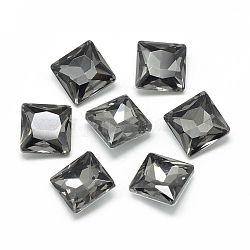 Pointed Back Glass Rhinestone Cabochons, Back Plated, Faceted, Square, Gray, 8x8x3.5mm