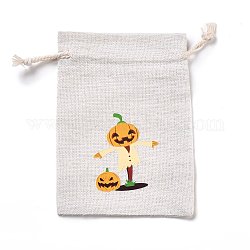 Halloween Cotton Cloth Storage Pouches, Rectangle Drawstring Bags, for Candy Gift Bags, Pumpkin Pattern, 13.8x10x0.1cm
