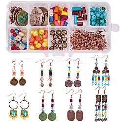 Fare orecchino fai-da-te, con ciondoli di stile tibetano, perline turchese sintetico, perle di vetro, anelli di collegamento in stile tibetano e occhiello in ottone, colore misto, 13.5x7x3cm
