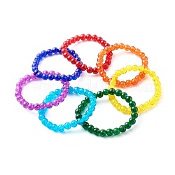 Ensembles de bracelets extensibles de perles rondes en verre craquelé peintes à la bombe, couleur mixte, diamètre intérieur: 2-1/2 pouce (6.25 cm), 7 pièces / kit