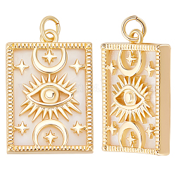 Beebeecraft 5Pcs Natural Shell Pendants, with Brass Findings, Rectangle with Eye & Moon & Star Charm, Golden, 24.5x16.5x4.5mm, Jump Ring: 5.5x1mm, Hole: 3.5mm