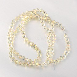 Sfaccettate perle di vetro bicone fili, giallo chiaro, 4x4mm, Foro: 1 mm, circa 92~96pcs/filo, 13.78~14.37 pollice