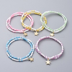Стеклянные браслеты из бисера, штабелируемые браслеты, со звездными медными подвесками, разноцветные, 2 дюйм (5 см), 2 шт / комплект