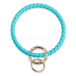 Silicone Bangle Keychian, with Alloy Spring Gate Ring, Golden, Cyan, 14x8.7cm