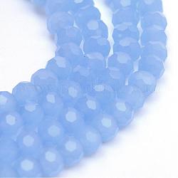 Chapelets de perle en verre imitation jade, facette (32 facette) ronde, bleuet, 4~5mm, Trou: 0.5mm, Environ 93~98 pcs/chapelet, 14.69 pouce (37.3 cm)