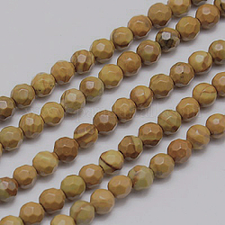 Chapelets de perles en pierre en bois naturel, facette, teinte, ronde, 4mm, Trou: 1mm, Environ 90 pcs/chapelet, 15.35 pouce