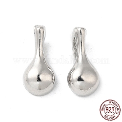 Rhodium Plated 925 Sterling Silver Pendants, Half Round Charms, with S925 Stamp, Real Platinum Plated, 11x5x4mm, Hole: 3x1.5mm
