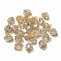 Heart Alloy Charms, with Cubic Zirconia, Golden, 12x8.5x5mm, Hole: 1mm