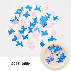 Cabochon di carta, decorazioni di nail art alla moda, farfalla, blu, 3~5x5~7x0.1mm, 50pcs/scatola