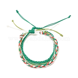 3 set di braccialetti intrecciati in poliestere cerato a 3 stili, bracciali multi-corda da donna, verde, diametro interno: 2-1/4~3-3/8 pollice (5.7~8.6 cm), 1pc / style
