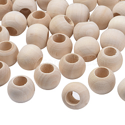 Perle di legno non finite, perline distanziate perline in legno naturale, perline di macramè, perline con foro grande, tondo, bianco antico, 19~20x15~16mm, Foro: 9~10 mm